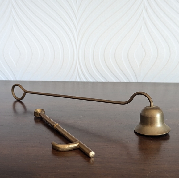 Vintage Brass Candle Snuffer & Brass Hook From A Vintage Oil Lamp - Picture 3 of 3